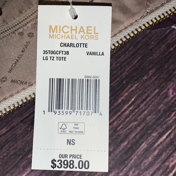 🌺MICHAEL KORS 🌺 CHARLOTTE VANILLA LARGE ZIP TOTE - Picture 3 of 8